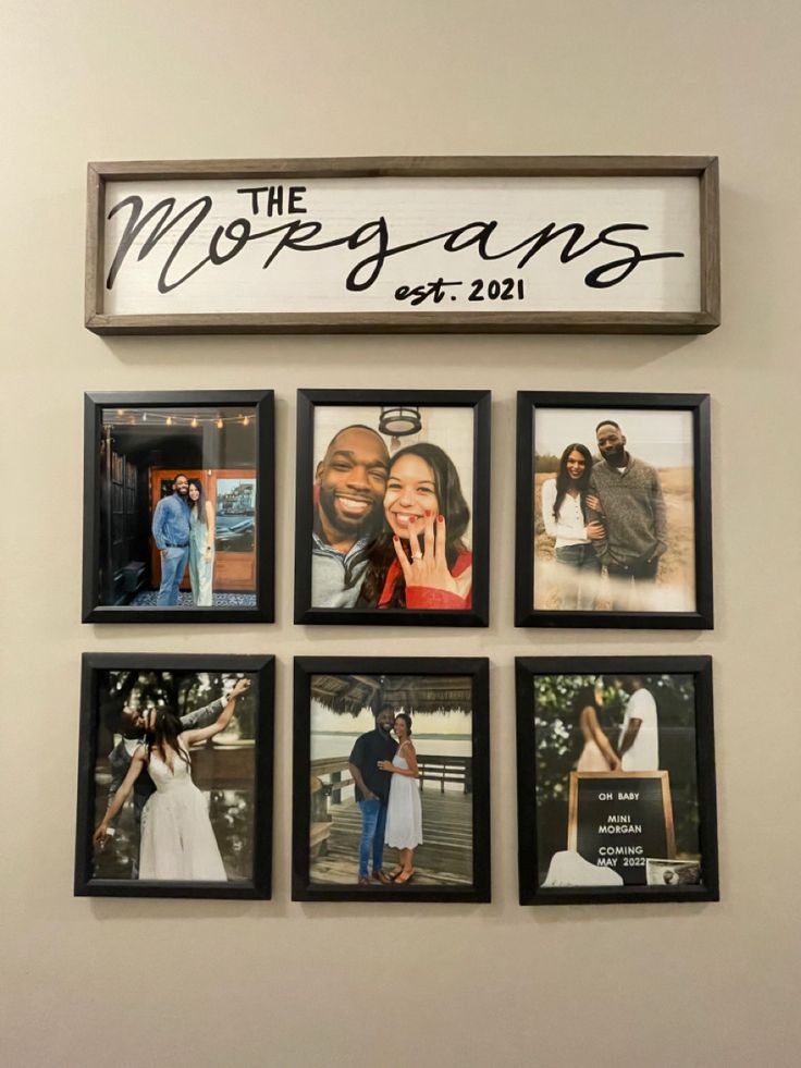 the morgans photo collage is hung on the wall in front of several photos