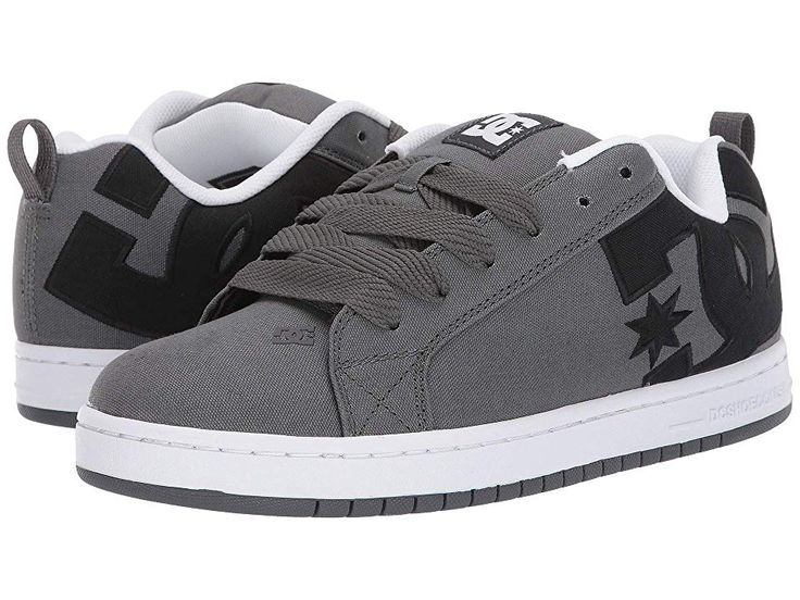 DC Court Graffik TX - Men's Shoes : Grey/Black : Keep your style on point with the classic DC Court Graffik TX shoes! Low-top sneakers in a cushioned silhouette. Uppers of heavy-duty canvas with embroidered DC logo. Foam-padded tongue and collar for added comfort and support. Soft tricot lining for breathable wear. Perforations in upper breathability. Highly abrasion-resistant rubber cupsole offers long-lasting durability. Multi-tone bottom with DC's trademarked pill pattern offers grippy wear. Urban Gray Skate Shoes For Skateboarding, Gray Skate Shoes With Contrast Sole For Streetwear, Gray Cushioned Skate Shoes, Dc Court Graffik, Dc Shoes Women, Dc Logo, Bold Logo, Shoes Grey, Swag Shoes