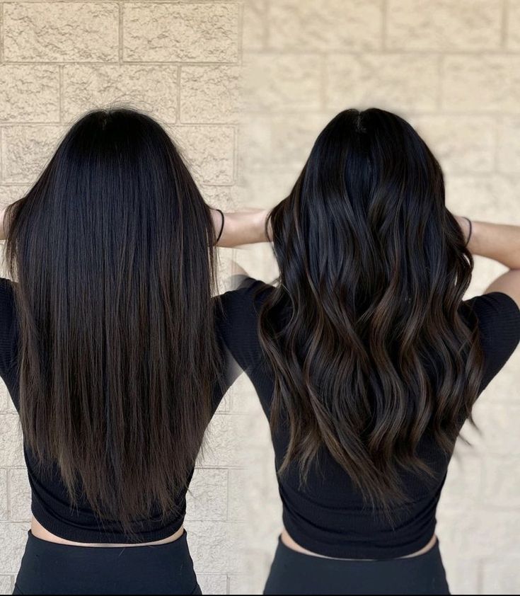 Black Hair With Dark Chocolate Highlights, Super Dark Hair With Dimension, Dark Brown Hair With Low Lights Black, Dark Chocolate Balayage Straight Hair, Brown With No Red Undertone, Black Hair With Subtle Balayage, Dark Hair Subtle Dimension, Deep Brown Black Hair Color, Subtle Dimension Dark Hair