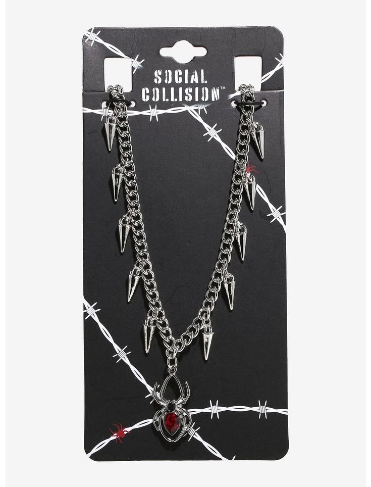 Social Collision Spider Spike Charm Necklace | Hot Topic Rock Band Costumes, Band Costumes, Alt Style Outfit, Boy Jewelry, Kitty Room, Hello Kitty Room Decor, Edgy Necklace, Tom Boy, Hello Kitty Rooms