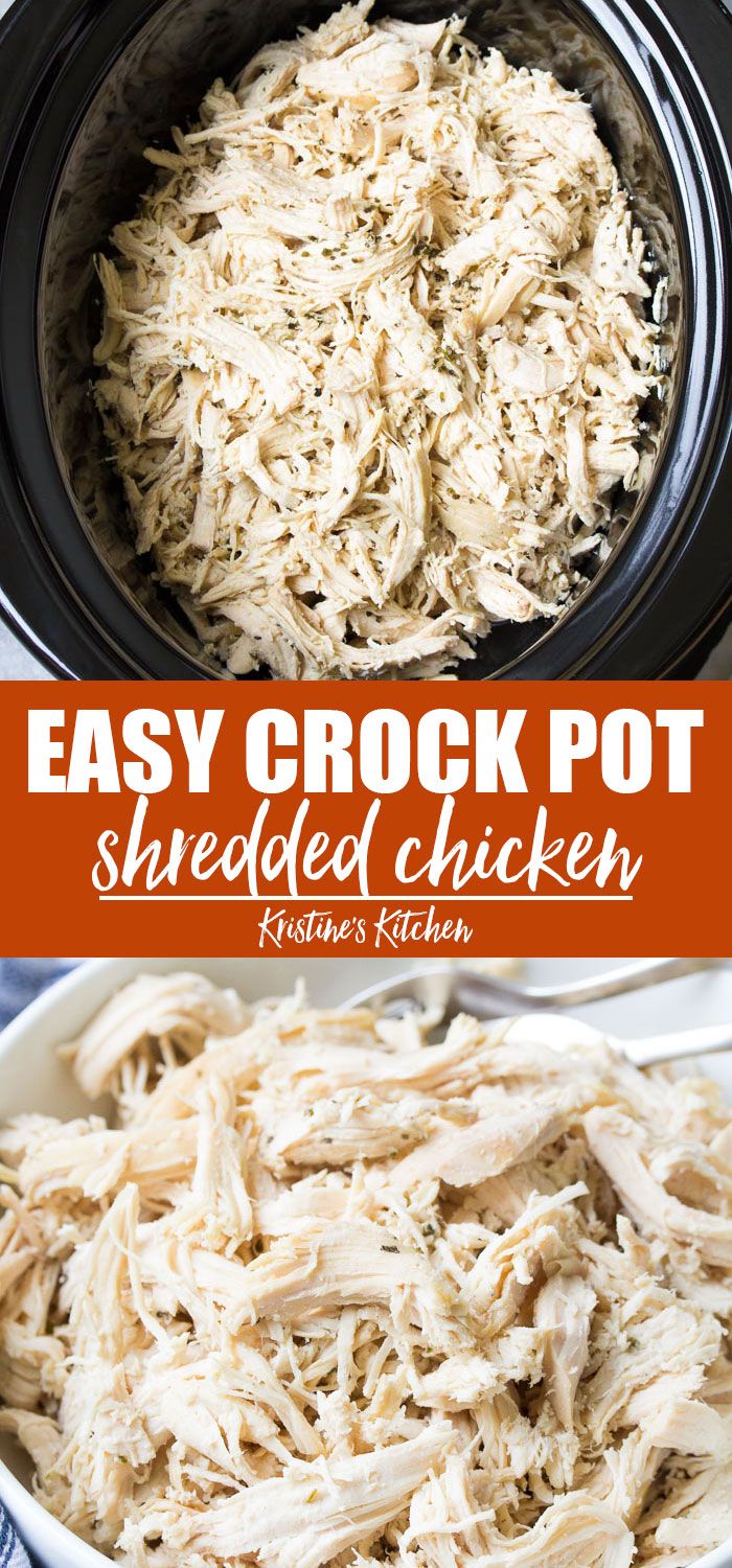 the crock pot shredded chicken is ready to be cooked in the slow cooker