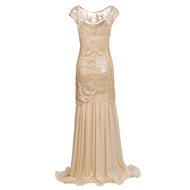 Steampunk dress: The Roaring Twenties are embodied in this dress! This dress is a tribute to Daisy Buchanan in The Great Gatsby. Type : Steampunk dress Colour: Apricot Composition: Polyester Choose your size with the chart below. If you are between two sizes, take the larger one. Classic Fitted Prom Dress, Fitted Gatsby Flapper Dress, Fitted Art Deco Party Dresses, Fitted Gatsby Style Prom Dresses, Gatsby Style Floor-length Party Dress, Gold Flapper Dress For Summer, 1920s Style Fitted Party Dress, Fitted Gatsby Style Dress, Gold Fitted Flapper Dress