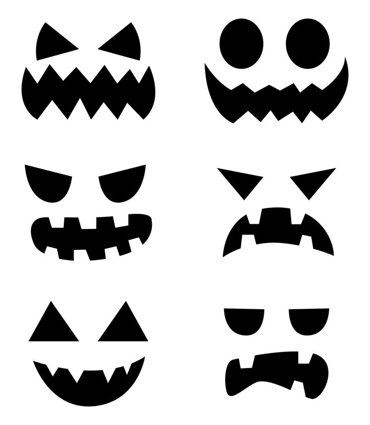 halloween pumpkin faces with different expressions and shapes on them, all black against a white background