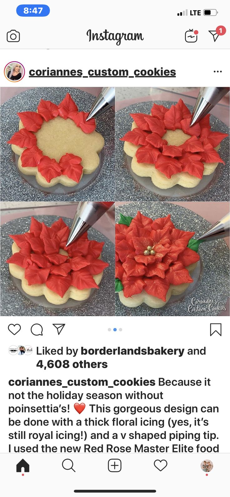 an instagram page showing how to make poinsetti cookies