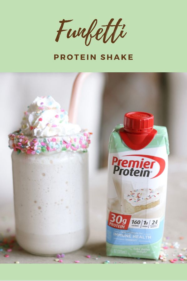 Funfetti protein shake with sprinkles Ways To Use Premier Protein Shakes, Protein Shake Recipes With Premier Protein, Cake Batter Delight Premier Protein Recipes, Frozen Premier Protein Shake, Premier Protein Shake Recipe, Premier Protein Birthday Cake Shake, Keto Premier Protein Shake Recipes, Premier Protein Coffee Shake, Premiere Protein Recipes