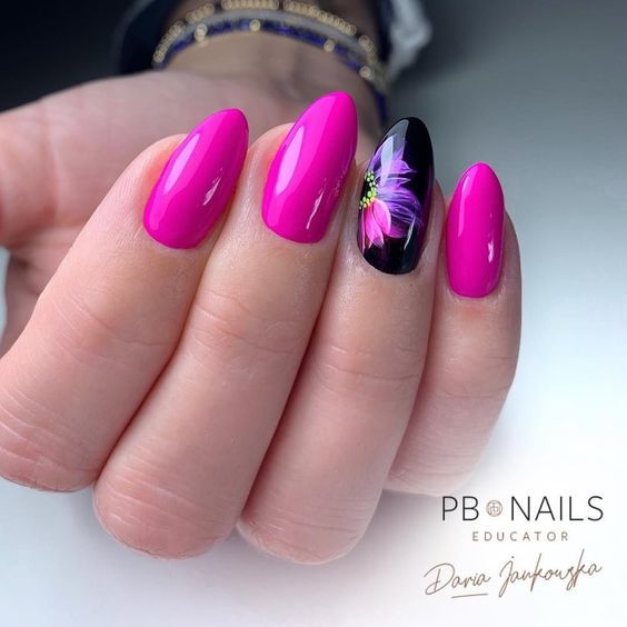 Pink Nail Art, Creative Nail Designs, Pretty Nail Designs, Her Nails, Black Nail, Nail Designs Glitter, Short Nail Designs, Fabulous Nails, Floral Nails