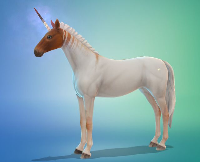 a white and brown unicorn standing on top of a blue background