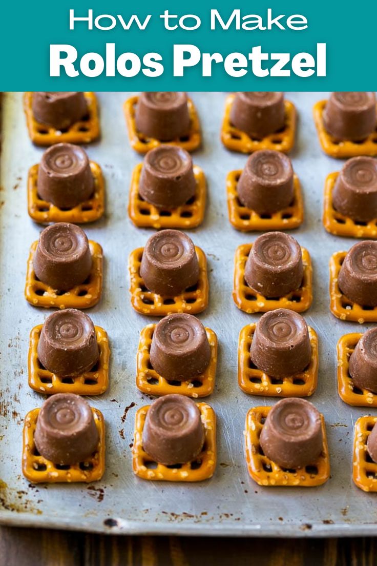 chocolate pretzels on a baking sheet ready to be baked into mini marshmallows