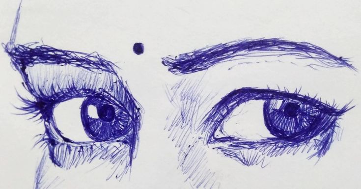 Eyes Blue Ball Pen Art, Pencil Sketches Of Eyes, Pen Easy Sketch, Indian Eyes Drawing, Eye Drawing With Pen, Rough Pen Sketches, Sketches Black Pen, Easy Pen Sketches Aesthetic, Ball Pen Sketch Simple