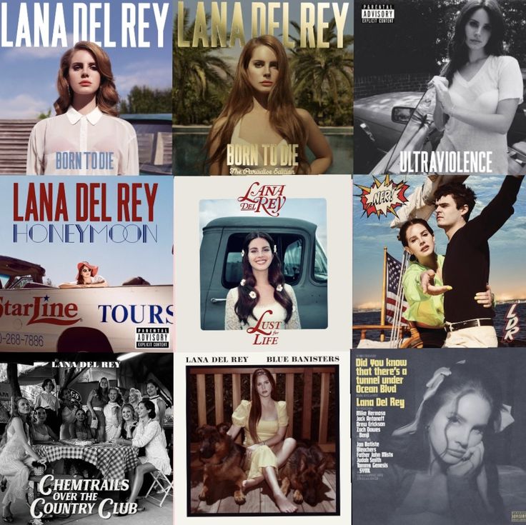 the collage shows many different movies and their titles, including one for lana del rey