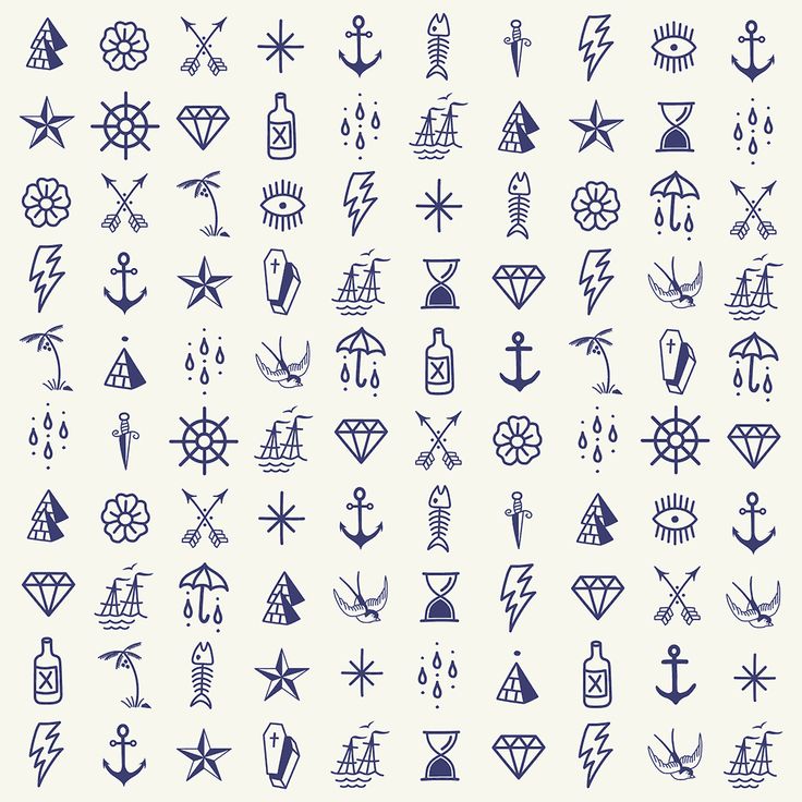 an image of various symbols and designs in blue ink on a white background with the words,