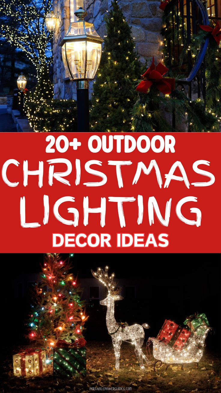 Unique outdoor Christmas lights display featuring bright lights on trees and rooftops. Christmas Colored Lights Outdoor, Christmas Tree Outdoor Lights, Landscape Christmas Lights, Outdoor Lights Decoration, Small House Outdoor Christmas Lights, Diy Christmas Outdoor Lights, Ranch House Outdoor Lighting, Roof Christmas Lights Ideas, How To Christmas Lights Outside