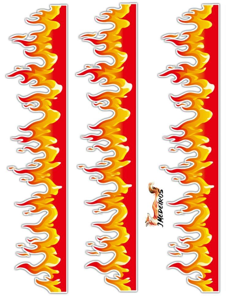 two red and yellow striped stickers with flames on them