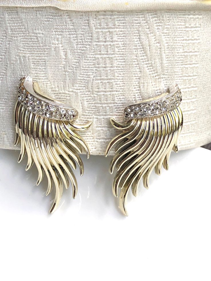 Vintage Gold Flame Statement Earrings, Long Big Rhinestone Clip on Earrings for Women, Charel Signed Large Gold Earrings, Chunky Gold Jewelry, Mob Wife Aesthetic, Victorian Style Jewelry, Vintage Statement Earrings, Wife Aesthetic, Statement Earrings Wedding, Vintage Gold Earrings, Victorian Pendants