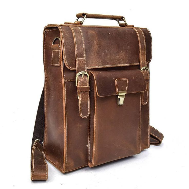 This leather satchel backpack seamlessly blends classic aesthetics with a modern twist, providing comfort and extensive organization for the on-the-go professional. Designed with the modern professional in mind, this mid-capacity leather satchel backpack is perfect for daily life and work demands. Ensuring the safety of your computer and offering multiple pockets for convenient storage, it allows you to effortlessly carry essentials such as your wallet, cell phone, sunglasses, and more. Whether Male Backpack, Backpack Aesthetic, Bar Accessories Decor, Satchel Backpack, Belt Purse, Mens Wear, Men's Bags, Unique Bags, Crazy Horse