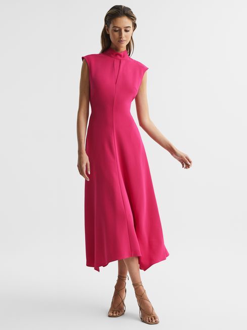 kind of pricy but good sale section if ever looking for keeneland etc Open Back Midi Dress, Delicate Jewellery, High Neck Midi Dress, Open Back Dresses, Pink Midi Dress, Dress Shapes, High Neckline, Dress Backs, Women's Fashion Dresses