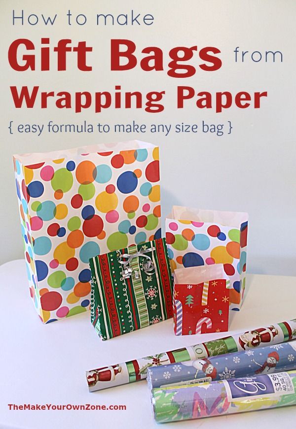 gift bags from wrapping paper are sitting on a table with the title how to make gift bags from wrapping paper