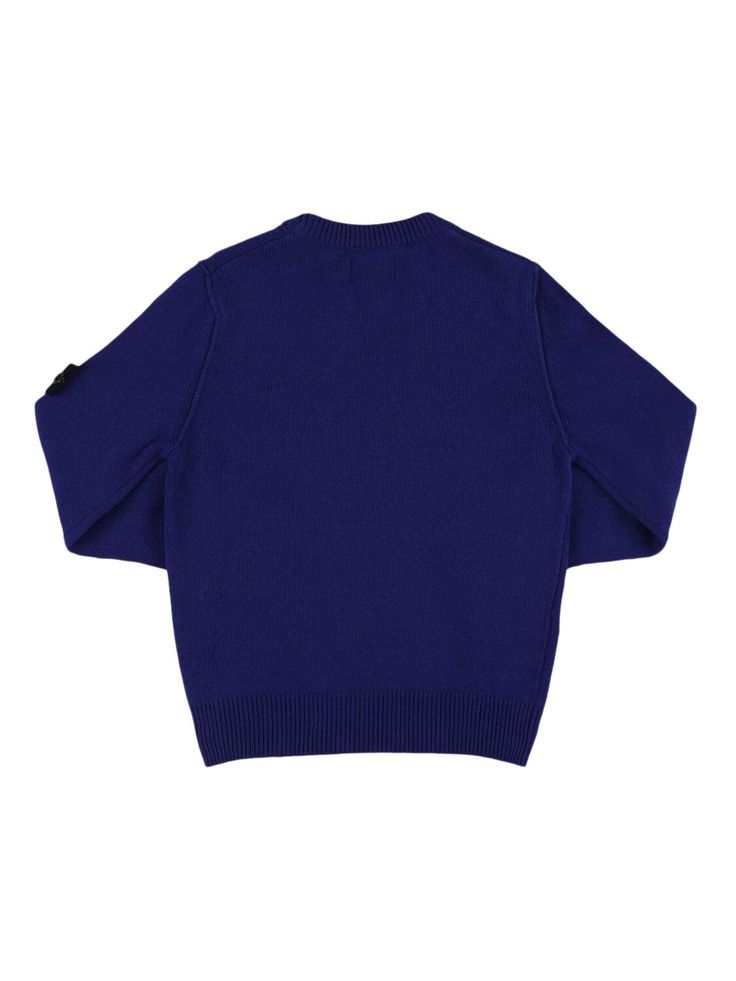 Ribbed collar, cuffs and hem. Detachable sleeve logo patch Winter Cotton Sweater With Logo Patch, Casual Winter Sweater With Logo Patch, Crew Neck Sweater With Logo Patch For Winter, Winter Crew Neck Sweater With Logo Patch, Stone Island Junior, Knitwear Outfit, Walker Shoes, Stella Mccartney Kids, Swimwear Cover