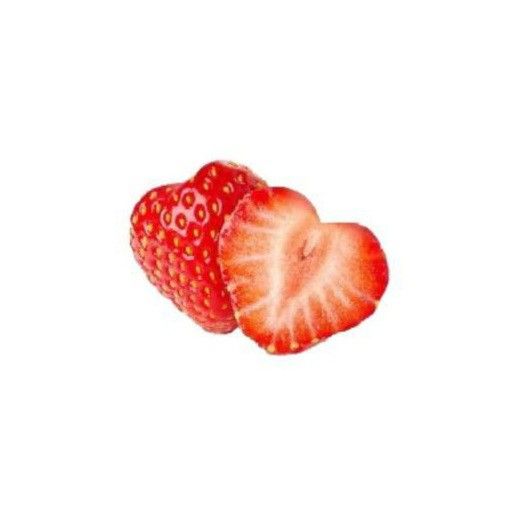 two strawberries sitting next to each other on a white surface