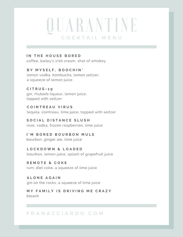 the quaranne cocktail menu