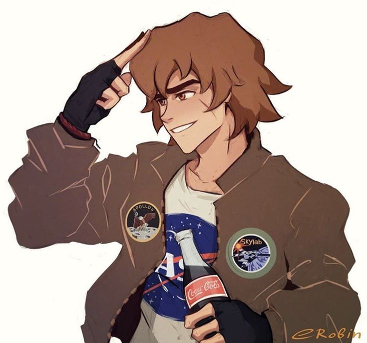 an anime character is holding a bottle and pointing to the side with his hand while wearing a brown jacket