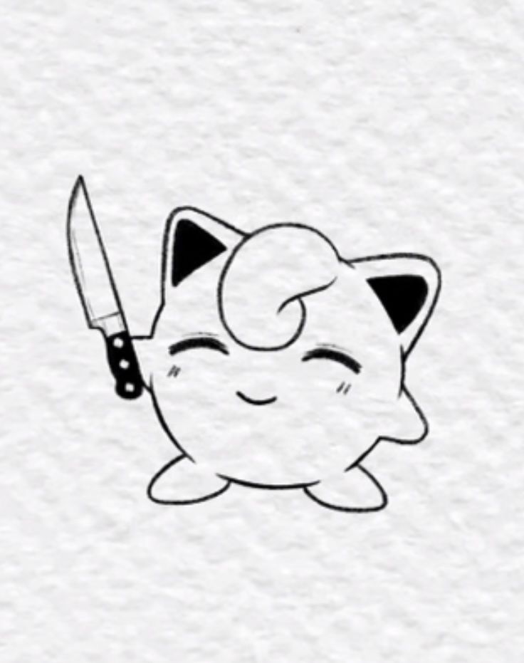 a drawing of a cat holding a knife