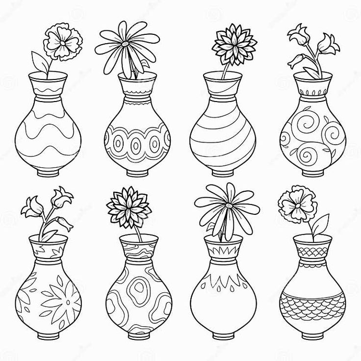 six vases with flowers in them on a white background stock photo - image 3497