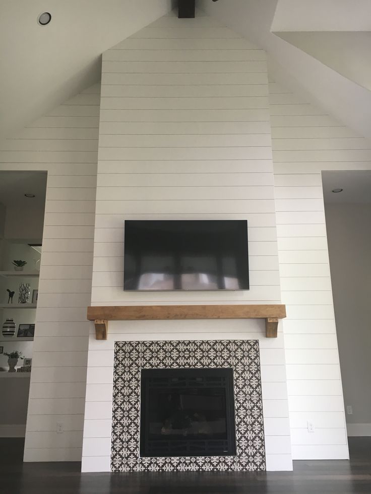 a fireplace with a flat screen tv above it