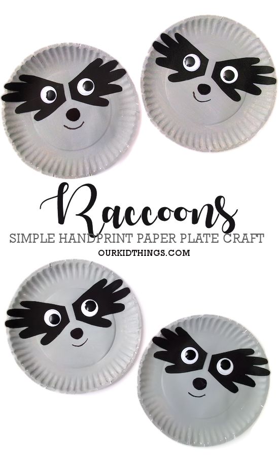 Simple Paper Plate Handprint Raccoon Craft Animal Crafts For Kindergarteners, Preschool Animals Craft, Land Animals Preschool Craft, Summer Activities For Kids Preschool Classroom, Prek Letter Crafts, Woodland Crafts Preschool, Raccoon Handprint Craft, Raccoon Mask Preschool, Forest Friends Crafts Preschool