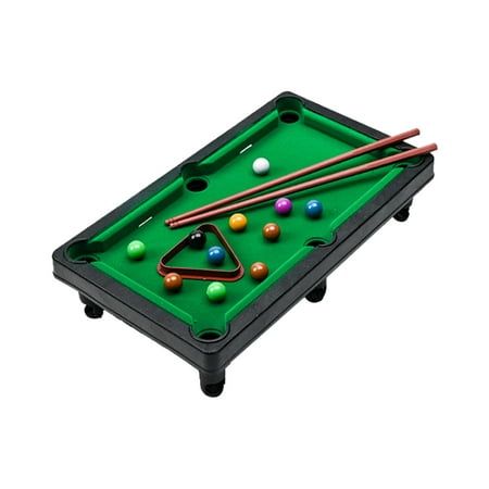 a pool table with cues and balls on it