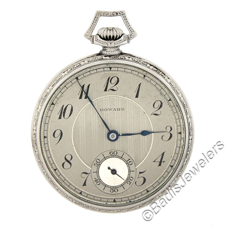 Watchmaker: E. Howard Watch Co. Movement Type: Grade Series IV - Mechanical - Hand Wound - 17 Jewels - Size N - American Made Movement Serial No.: 37574 Case Maker: The K.W.C.Co.  Case Material: Solid 14k White Gold Case Type: Open Face Case Width: 44mm (1.7") Case Serial No.: 234925 Gross Weight: 50.1 Grams (Case, Crystal and Movement) Condition: Antique American-made pocket watch in mint condition. The fine quality 17 jewel American-made movement winds, sets, and runs smoothly and keeps accura Classic Engraved Jewelry And Watches For Formal Occasions, Timeless Engraved Evening Watches, Antique Platinum Watch For Gift, Antique Platinum Watches Suitable For Gifts, Antique Platinum Watches For Gifts, Antique Platinum Watches As Gift, Timeless Engraved Pocket Watch For Evening, Engraved Timeless Pocket Watch For Evening, Round Chronometer Watch For Evening