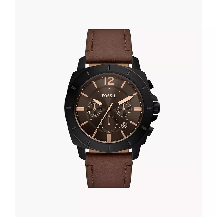 This 45mm Privateer features a black sunray dial, chronograph movement and brown leather strap. Timeless Brown Chronograph Watch, Brown Quartz Business Watches, Brown Metal Dial Business Watch, Modern Brown Watch With Metal Dial, Timeless Brown Chronograph Watch With Tachymeter, Timeless Brown Watch With Subdials, Brown Chronograph Watch With Round Dial For Outdoor, Leather Chronograph Watch With Subdials For Everyday, Brown Outdoor Chronograph Watch