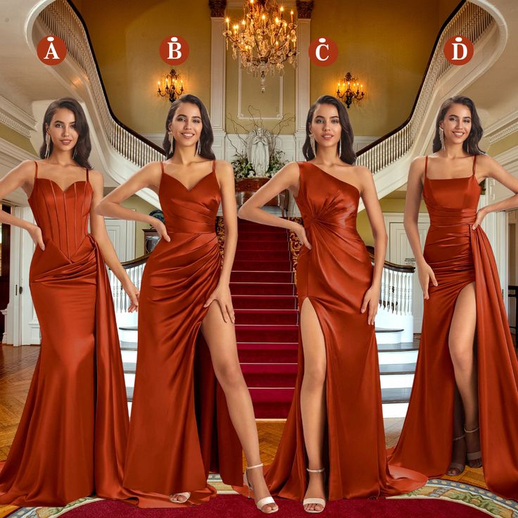 DescriptionThese 4 styles are more popular, they are all made of premium soft satin, the material is soft, smooth and comfortable, compared with chiffon, it's more stretchy, luster, unique and looks more luxurious. They are all mermaid bridesmaid dresses with slit in the skirt, look very sexy but easy to move, they are all very popular, available in 70 colors.Details- Material: soft satin, pongee - Side Split dress features a back zip at back.- Fully lined, stretchy, comfortable and soft.- Run t Moh Dress Maid Of Honor, Bridesmaid Rust Dress, Terracotta Dress Bridesmaid, Rust Prom Dress, Terra Cotta Bridesmaid Dresses, Paprika Bridesmaid Dresses, Rust Dresses, Copper Bridesmaid Dresses, White Jumpsuit Wedding