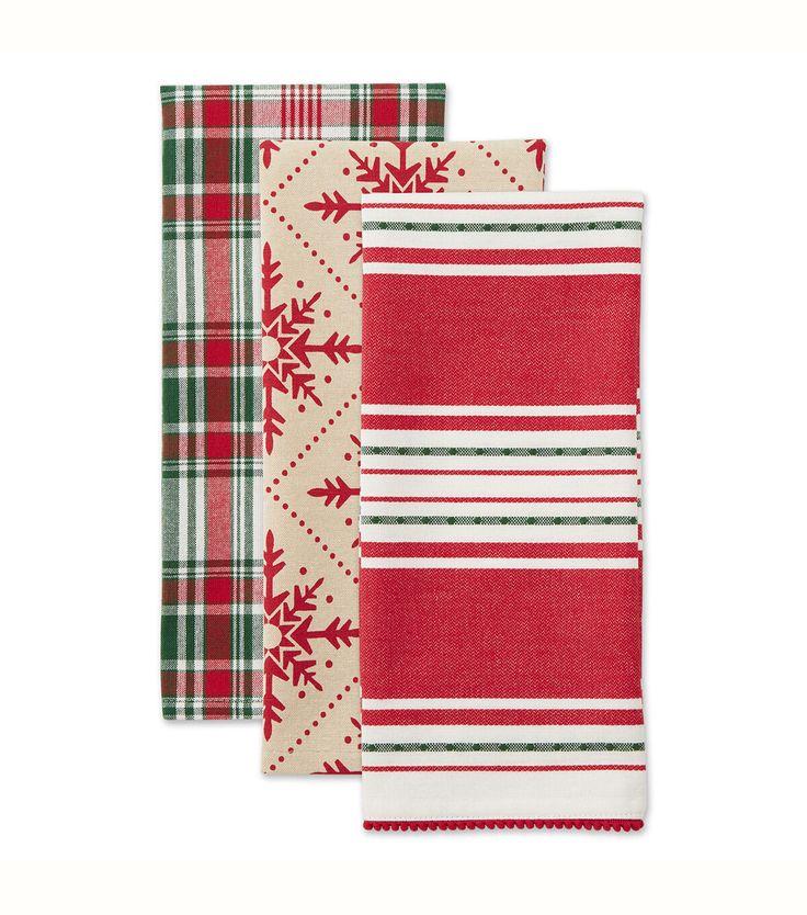 Design Imports Set of 3 Assorted Scandinavian Snowflakes Kitchen Towels - Each set contains 3 coordinating kitchen towels each measuring 18"x28" Each kitchen towel is 100% cotton Each set contains one each: Scandinavian Snowflakes kitchen towel ; Yuletide Plaid kitchen towel and Striped kitchen towel Each has a hanging loop in corner and 3/8" hem This set makes a lovely hostess or Secret Santa gift These kitchen towels will add a little holiday cheer to your kitchen! Machine wash cold separately Striped Kitchen, Christmas Kitchen Towels, Christmas Dishes, Tea Towel Set, Indoor Christmas Decorations, Kitchen Towel Set, Christmas Kitchen, Seasonal Gifts, Joanns Fabric And Crafts