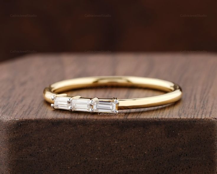 14k Solid Gold Minimal Baguette Wedding Ring CZ Minimalist - Etsy Everyday Rings Silver, Baguette Wedding Ring, Engagement Ring Baguette, Baguette Wedding Rings, Gem Design, Ring Baguette, Minimalist Engagement Ring, Timeless Symbol, Baguette Ring