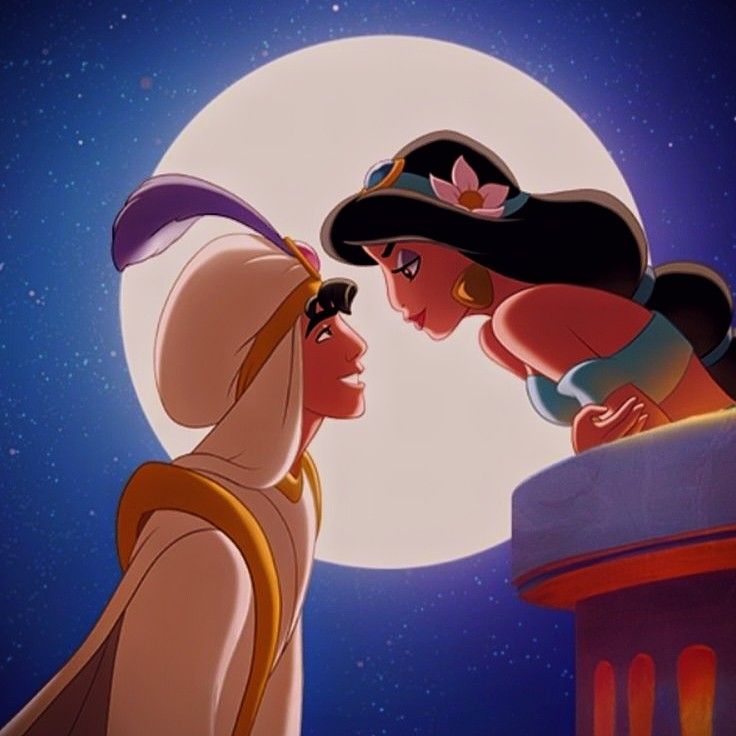 disney's poca and the princesses talking to each other in front of a full moon