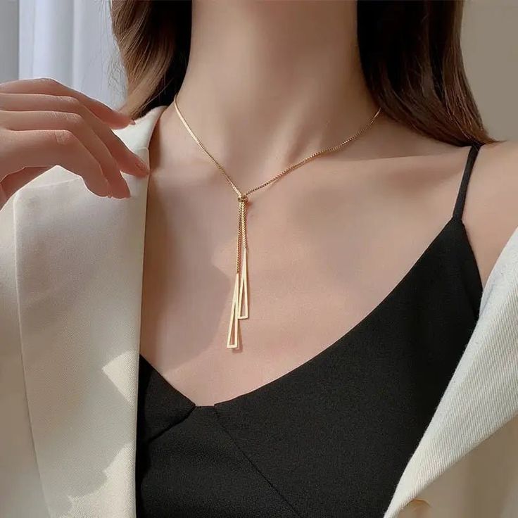 FREE SHIPPING Total Length (Adjustable necklace) 53+5cm Leg Chain, Woman Personality, Geometric Triangle, Chain Choker Necklace, Geometric Jewelry, Adjustable Necklace, Lariat Necklace, Simple Necklace, Chain Choker