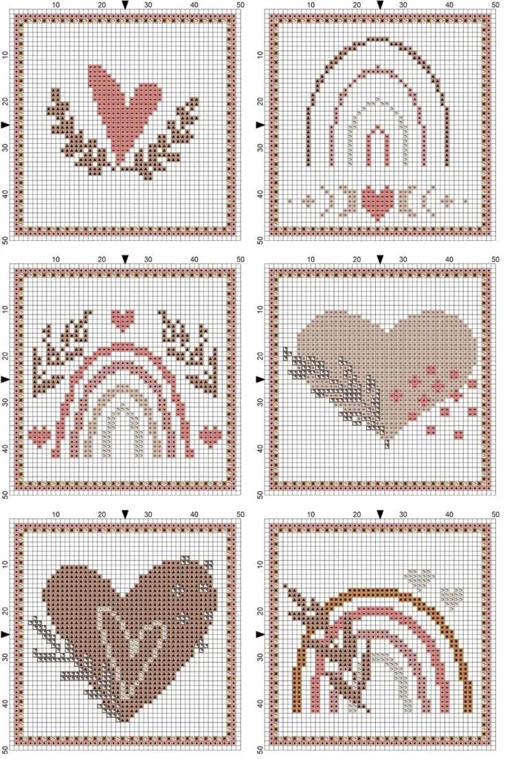 cross stitch patterns with hearts and rainbows