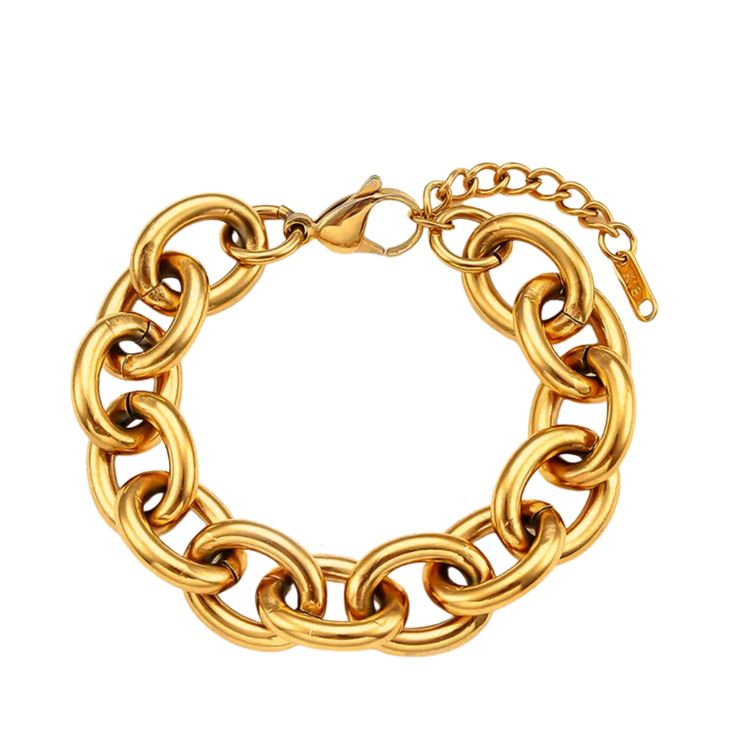 Extra Large Round Link Gold Bracelet Size: 6.5" with a 1.5" extension chain attached Material: Stainless Steel Plating: 18k real gold Small Boutique, Jewelry Studio, Boutique Jewelry, Bracelet Sizes, Real Gold, Aesthetic Wallpaper, Link Bracelets, Aesthetic Wallpapers, Extra Large