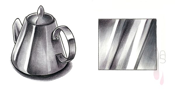 a drawing of a teapot and striped napkins on a white background, with the image below it