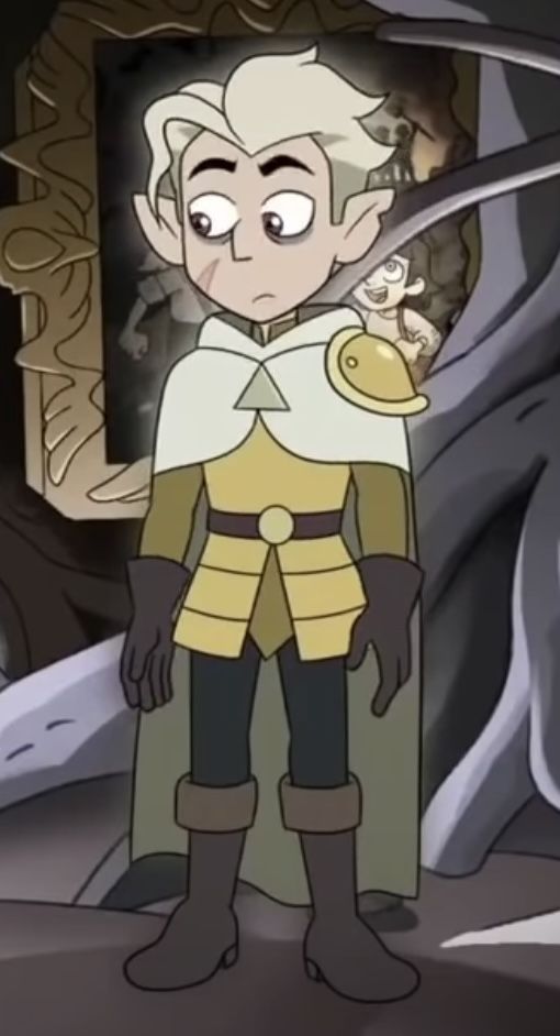 an animated character standing in front of a cave