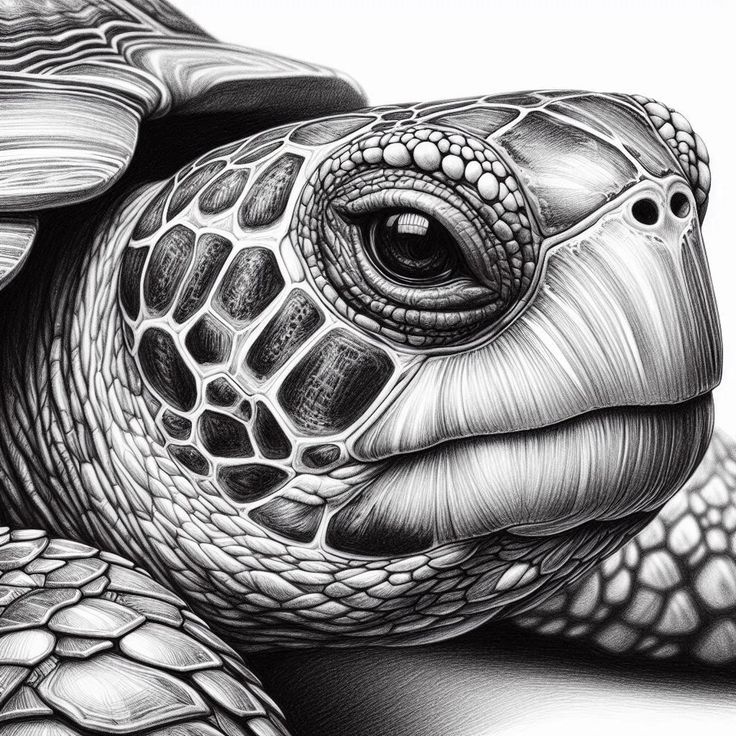 a black and white drawing of a turtle