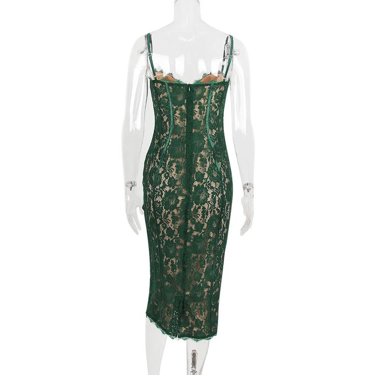 Spaghetti Strap Lace Sexy Midi Dress For Women Gown Green Sleeveless Backless Club Party Printed Long Dress Vestidos Women Gown, Gown Green, Printed Long Dress, Womens Active Wear Outfits, Midi Dress For Women, Flora Dress, Wedding Dresses With Flowers, Wedding Flower Girl Dresses, Prom Dresses Modest