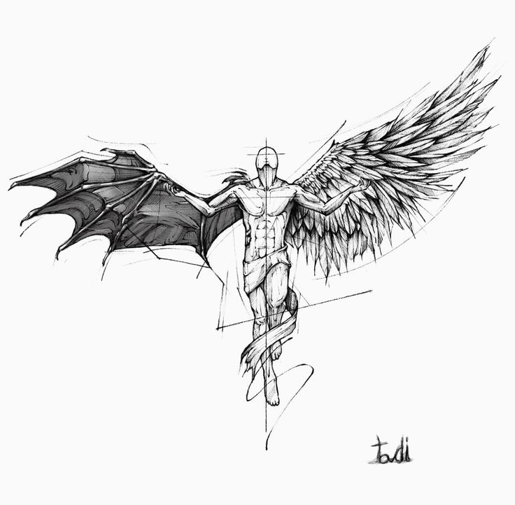 a drawing of a man with wings on his back