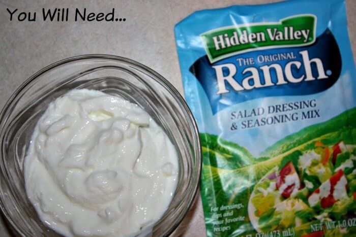 a bag of ranch dressing next to a jar of ranch dressing