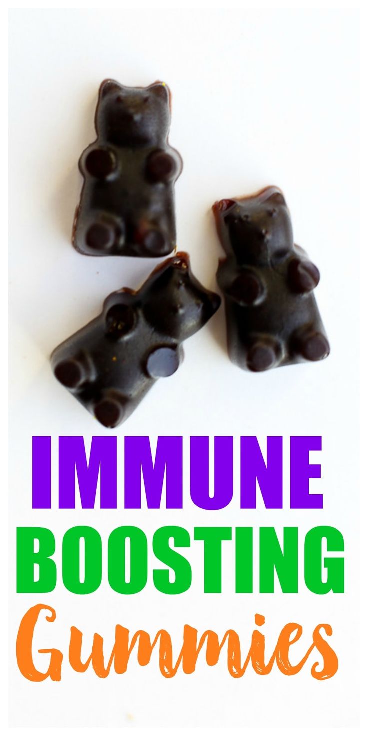 three chocolate candies with the words, immune boostering gummies