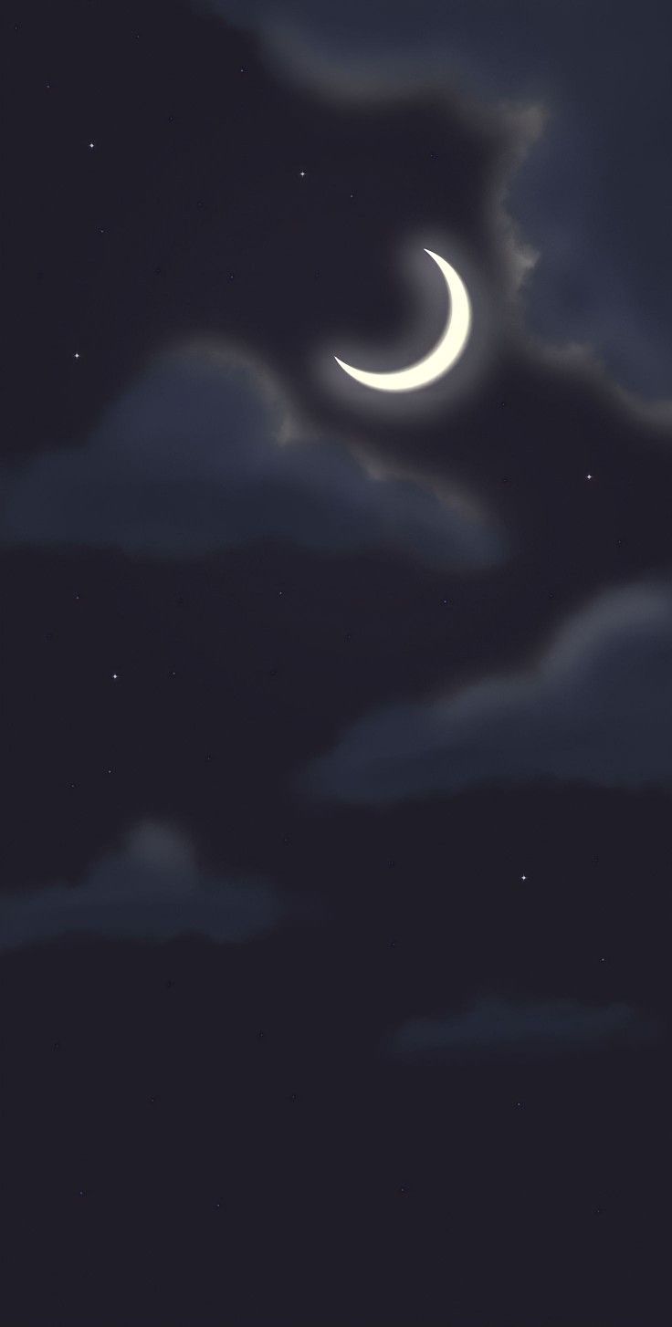 the moon is shining brightly in the night sky with clouds and dark blue hues