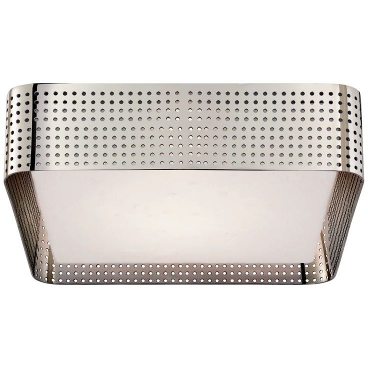 a stainless steel basket with holes on the bottom and sides, hanging from a ceiling fixture