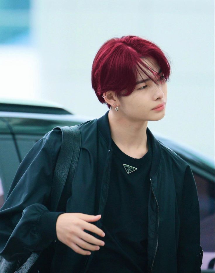 Enhypen Enha engene Ni-ki Niki red hair nishimura Riki kpop korean Japanese airport fashion Prada Niki Hair Color, Jake Red Hair, Red Hair Undercut, Red Hair Korean, Red Hair Kpop, Oc Face, Dark Red Hair, Nishimura Riki, Undercut Hairstyles