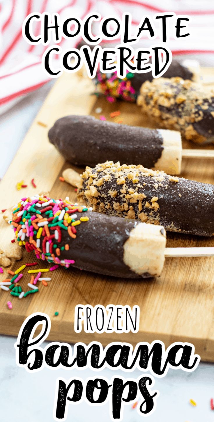 chocolate covered frozen banana pops on a cutting board